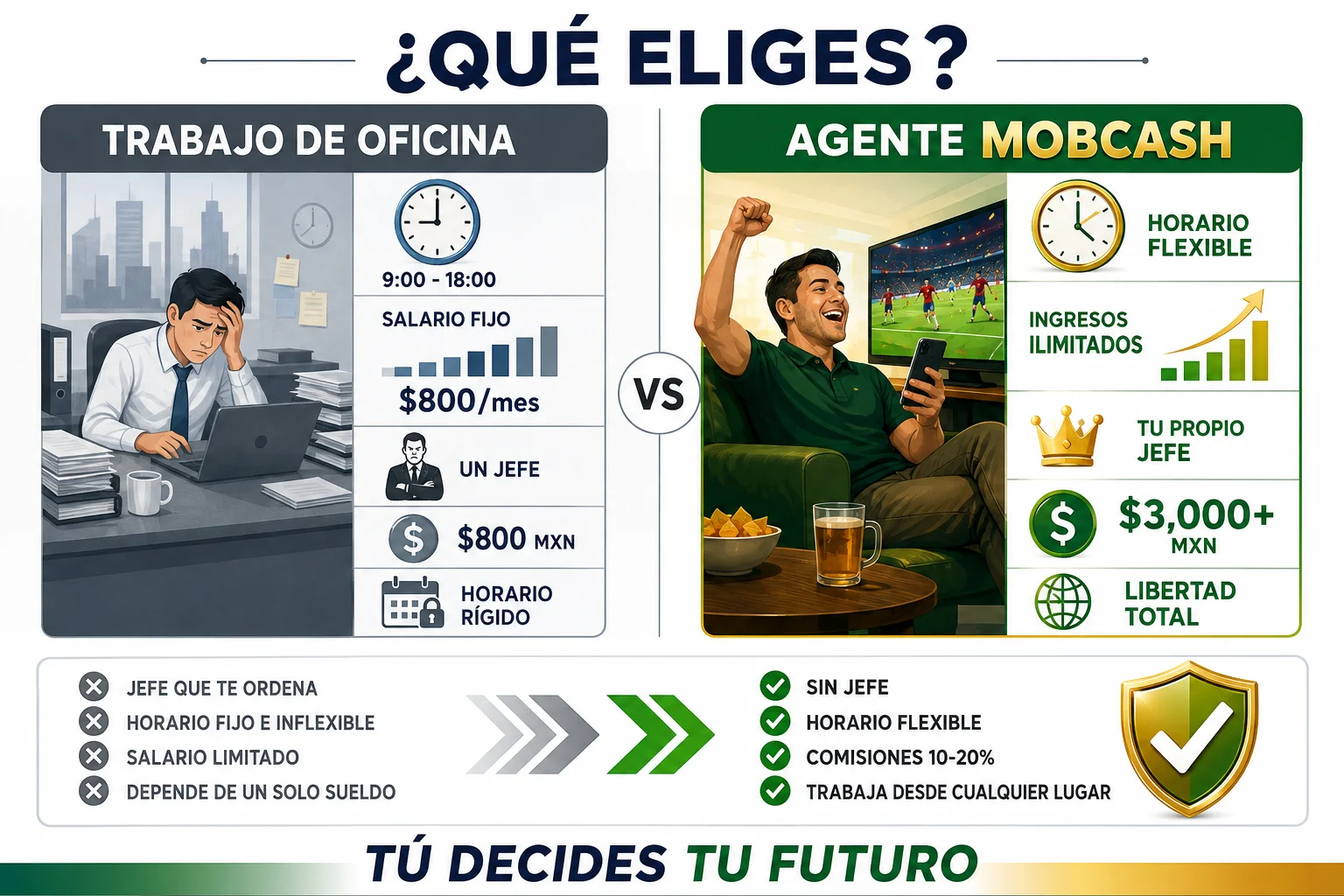 Infografía del modelo de negocio MobCash vs alternativas